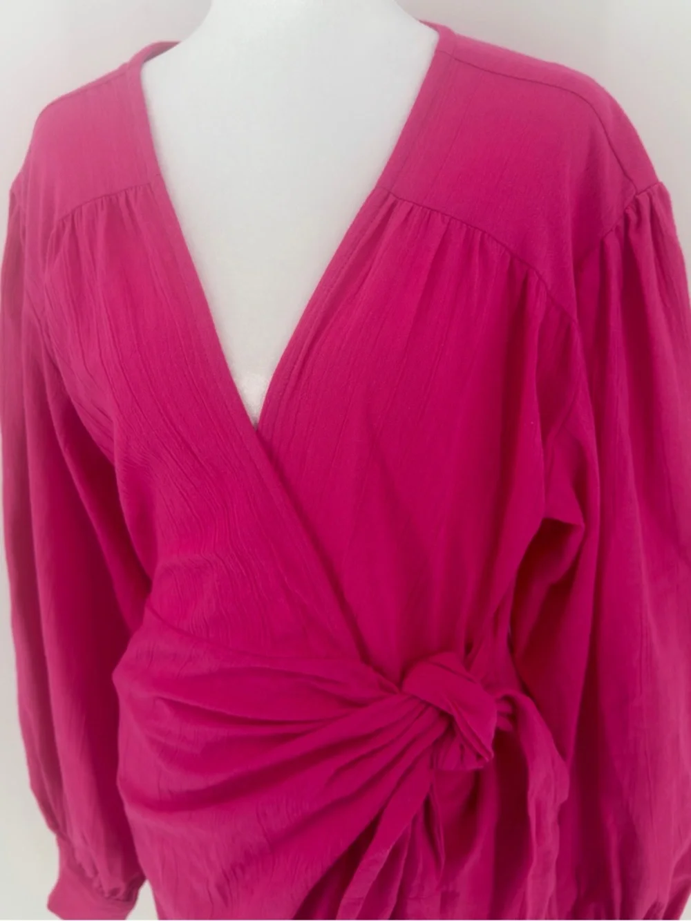 NWT ELF Handmade Linen Wrap‎ Dress Magenta Bali Boho Cottagecore M